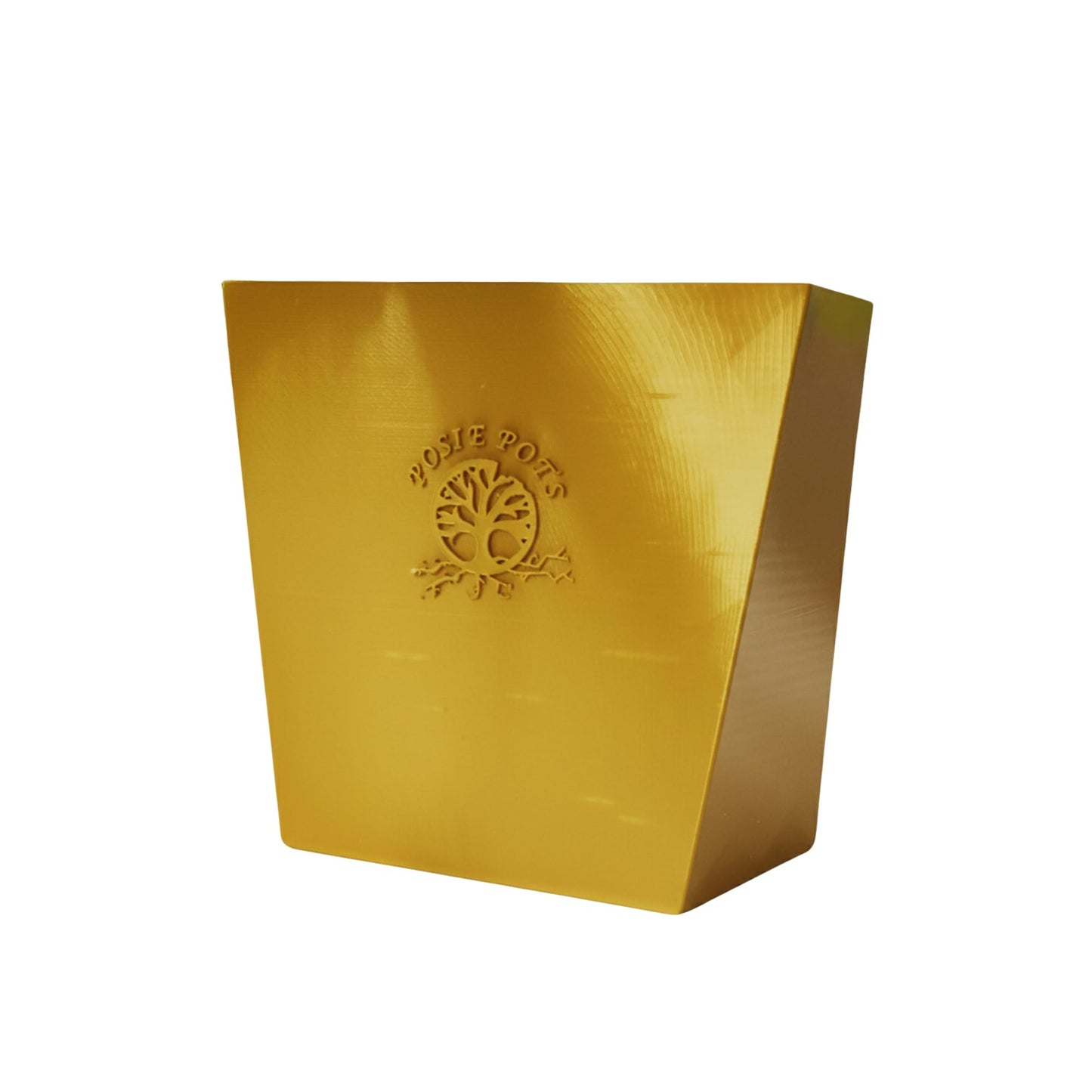 POSIE3DPRINTS Posie Pot Medium Twisted Square - Self Watering Planter 5x5 Inch - Indoor Plant Pot with 30 Day Reservoir - 3D Printed Bioplastic - No Guilt Plant Care - Made in USA, Gold