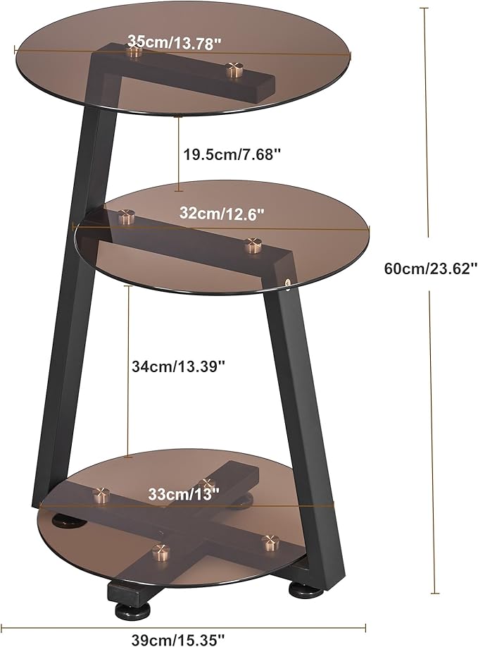 BEWISHOME Round End Table Tempered Glass Side Table