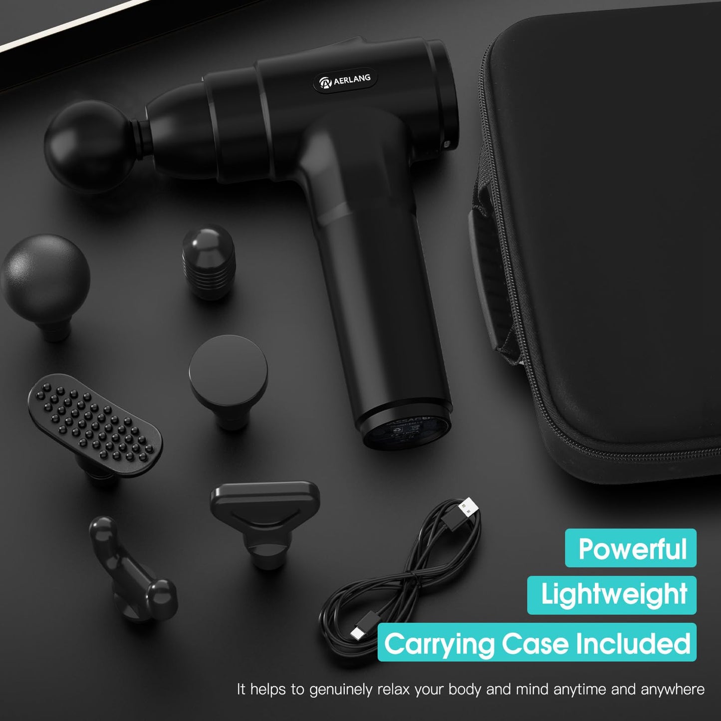 AERLANG Massage Gun, Deep Tissue Muscle Back Massage for Athletes Pain Relief, Percussion Massager with 6 Massages Heads & 20 Speed Fathers Birthday Day Gifts from Daughter Portable Back Massager Gun