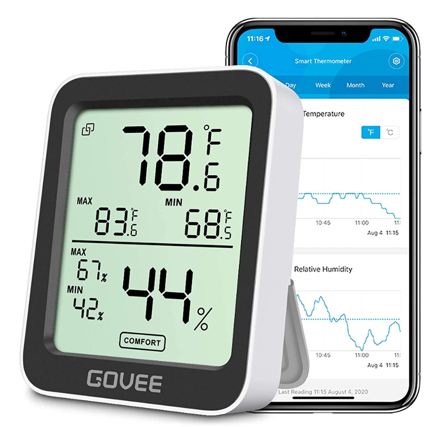 Govee Hygrometer Thermometer H5075, Bluetooth Indoor Room Temperature Monitor Thermometer with Remote App Control, Notification Alerts, 2 Years Data Storage Export(Only Supports 164ft Bluetooth Range)