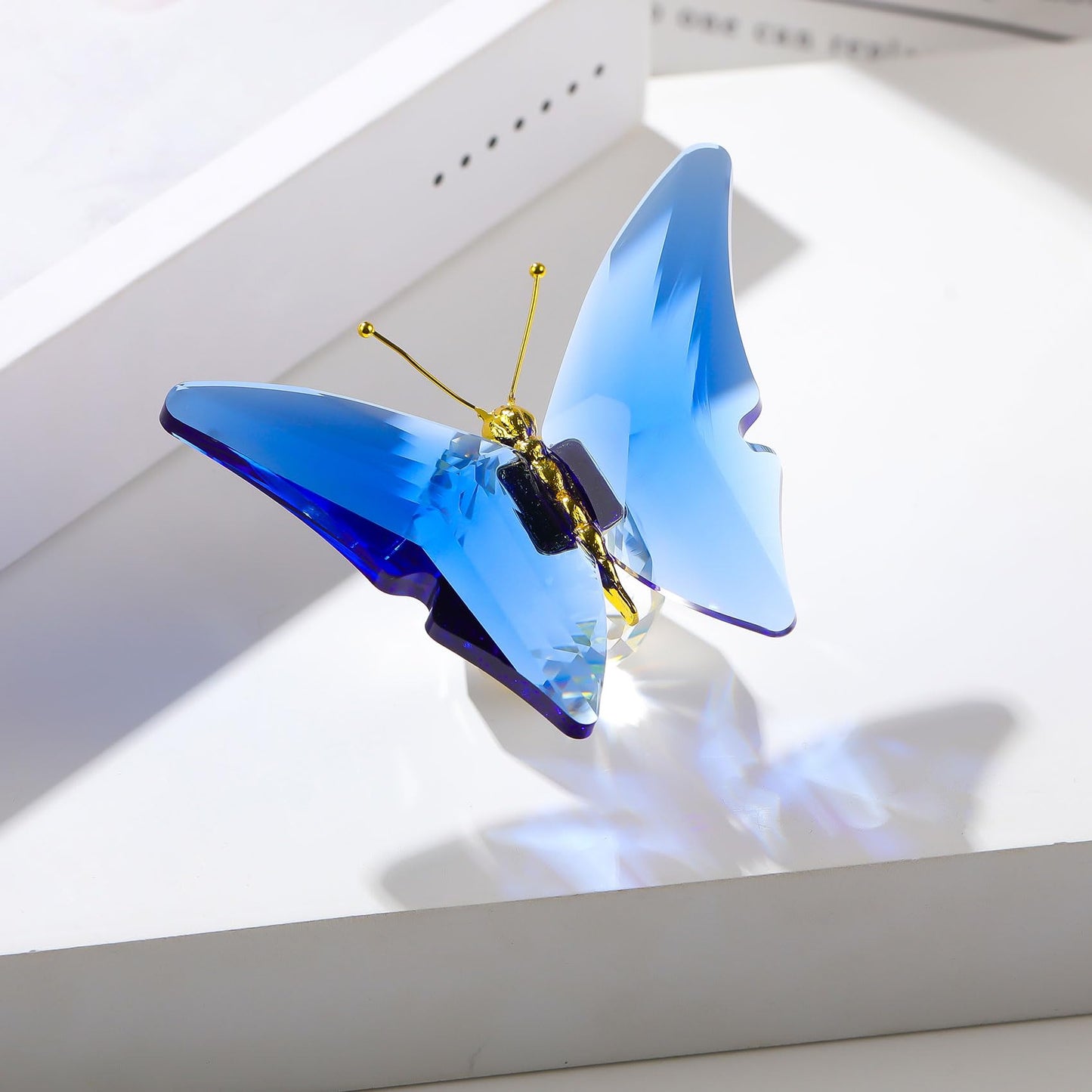 Movdyka Crystal Butterfly Gifts for Women Blue Glass Figurine Home Decor