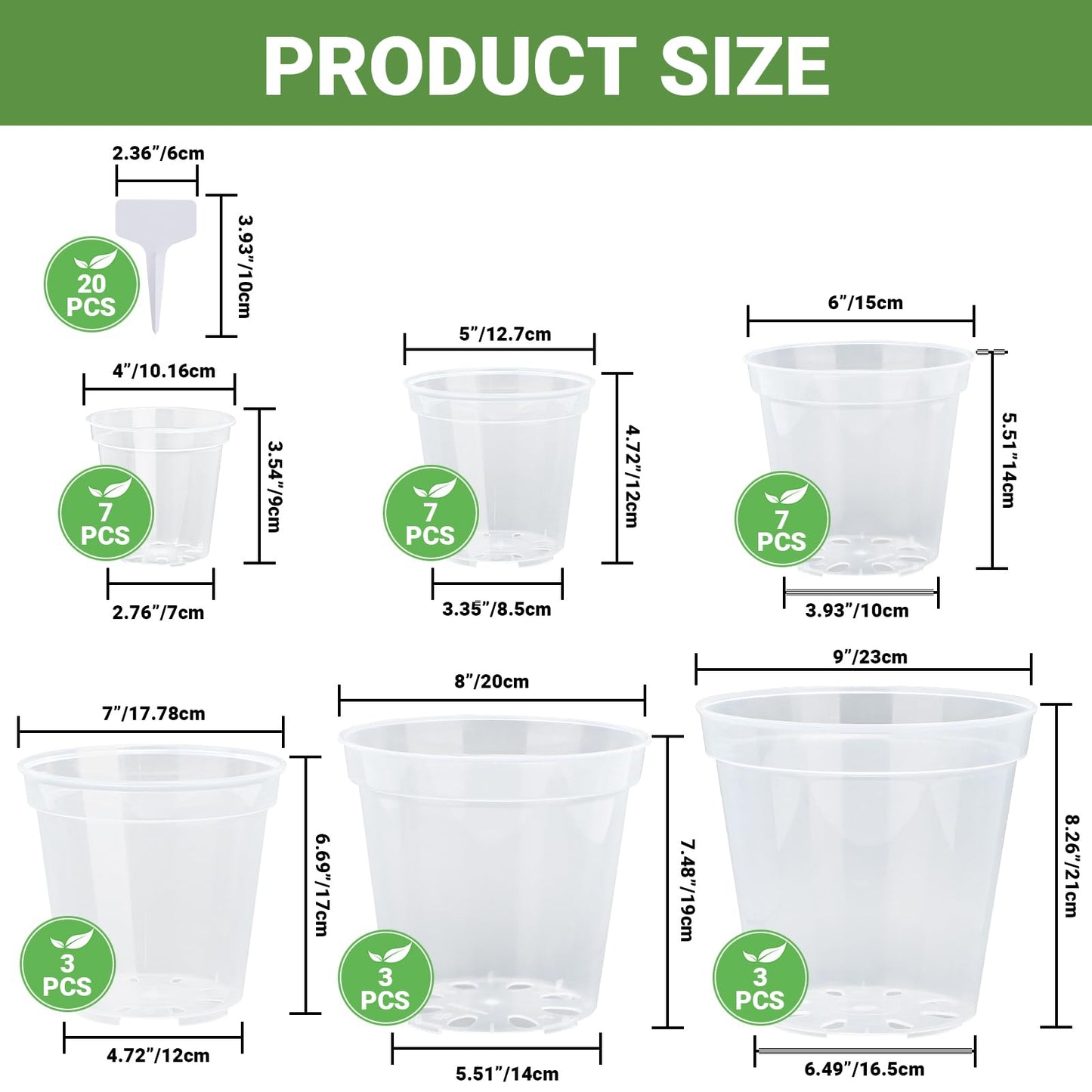 GREANER 6 Inch Wall Plant Holder, 4/5/6/7/8/9 Inch Reinforced Clear Nursery Pots, 2 Packs Heavy Duty Flower Pot Holder Ring and 13 Packs Durable Seed Starting Pot for Balcony, Home, Garden, Yard