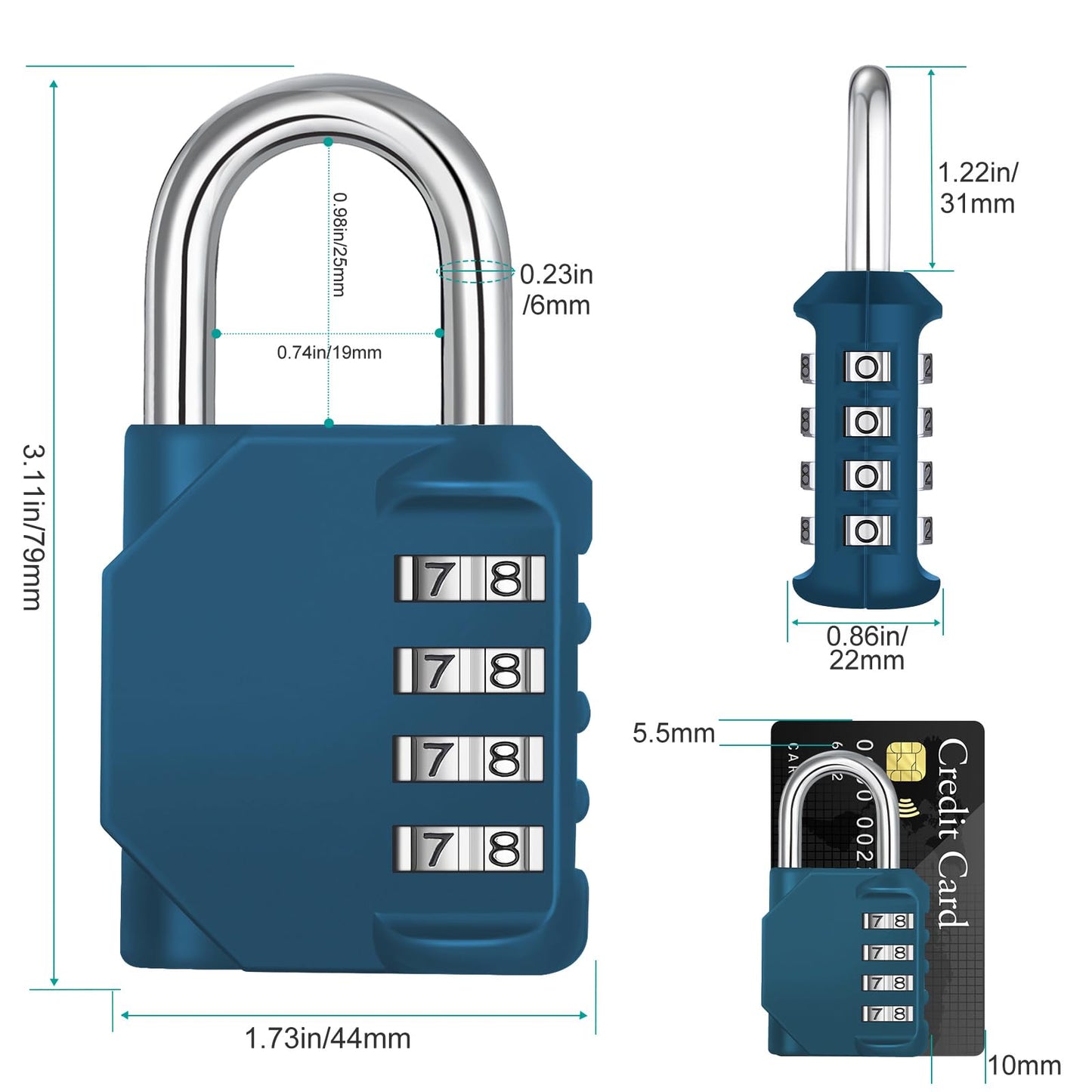 ZHEGE Combination Lock, 4 Digit Combination Padlock Outdoor, School Lock, Gym Locks (Peacock Blue)