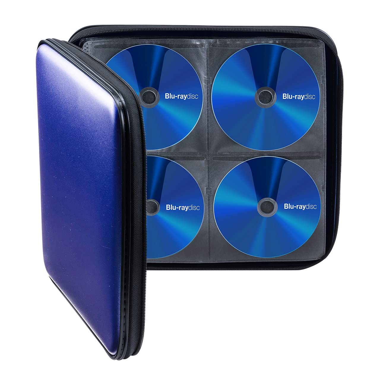 SANWA 160 Capacity CD Case, Portable DVD VCD Storage Box, Zippered EVA Protective Blu-ray Wallet with Handle, CD Sleeves Holder, Large Disc Organizer for Car, Home, Office, Games, Music, Movie, Blue