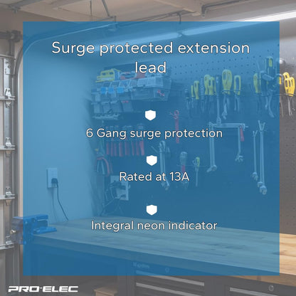 PRO ELEC PELB1755 6 Gang Extension Lead with Surge Protection Black, 5m