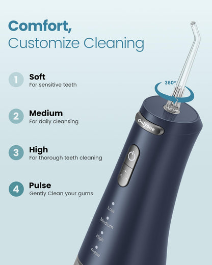 Onlyone Water Dental Flosser, 300ML Portable Oral Irrigator for Teeth, 4 Modes and 5 Jet Tips,Rechargeable Irrigation Cleaner,Electric Flossing Machine Power Flossers & Irrigator Accessories White
