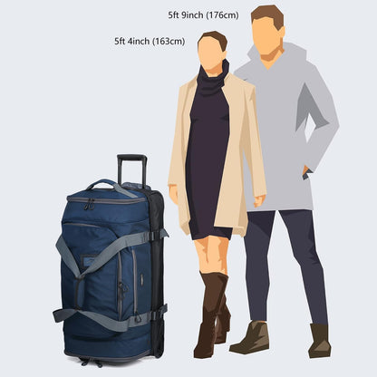 TONRUYN 100L Large Rolling Duffle Bag with Wheels and Handle, 29inch 2-Wheeled Travel Duffel Luggage with Rollers, Rolling Gym Bag with Shoe Compartment & Wet Pocket, Double-layer Space, Blue