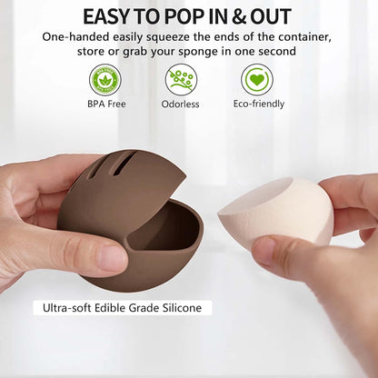 2 Pcs Makeup Sponge Holder,Double-Sided Breathable Silicone Beauty Blender Holder for Travel or Daily,Shatterproof Make-up Travel Case Quick Drying Easy to Carry,Grey+Pink