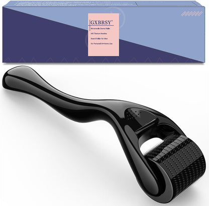 Derma Roller Microneedle Kit, Titanium Needles Face Beard Roller For Home Use 0.25mm (Black)