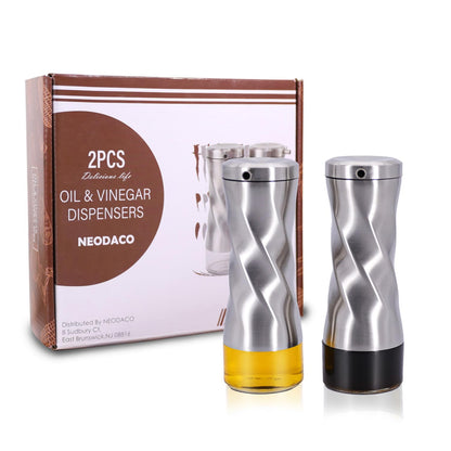 Olive Oil And Vinegar Dispenser Set - 2 Piece Glass Oil Dispenser Bottle for Kitchen with No Drip, 10 OZ