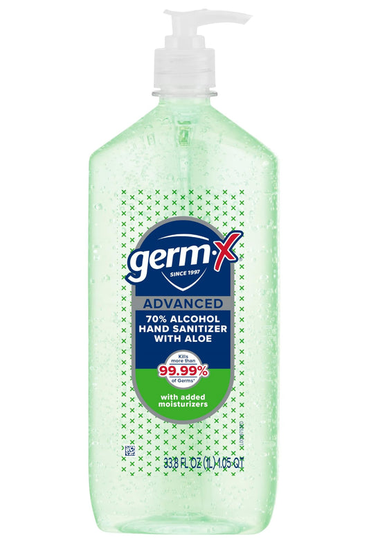 Germ-X Advanced Hand Sanitizer with Aloe and Vitamin E, Non-Drying Moisturizing Gel, Instant and No Rinse Formula, Pump Bottle, Back to School Supplies, 1 Liter