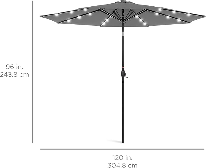 Best Choice Products 10ft Solar Polyester LED Lighted Patio Umbrella w/Tilt Adjustment and UV-Resistant Fabric