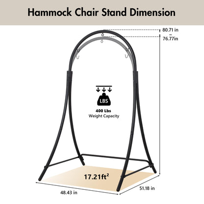 ANOW Adjustable Hammock Chair Swing Stand Only, Heavy Duty Hanging Chair Stand with Safety Hooks for Indoors Outdoors, Max 400 Lbs, Plus Size Version, Black