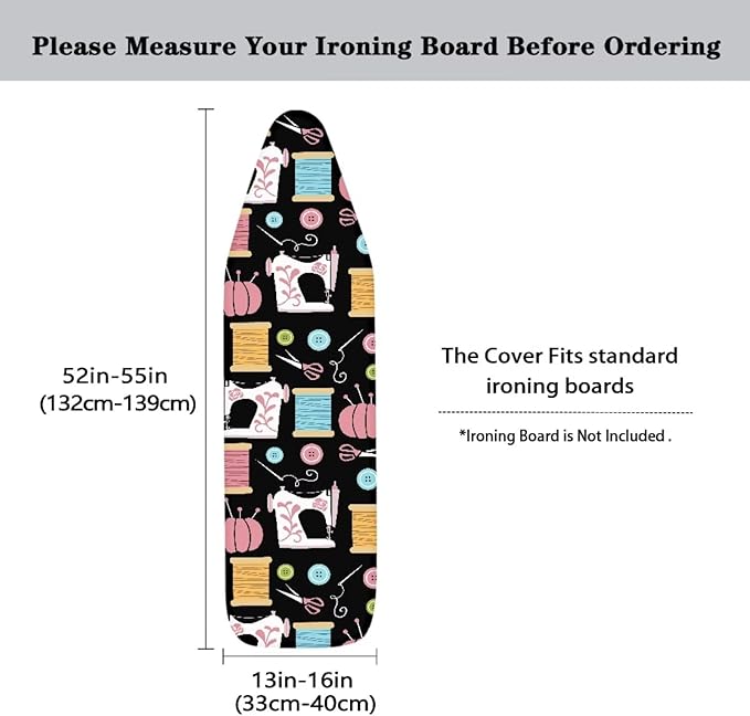Sewing Machine Patterns Ironing Board Cover Premium Polyester, Fits Full Size