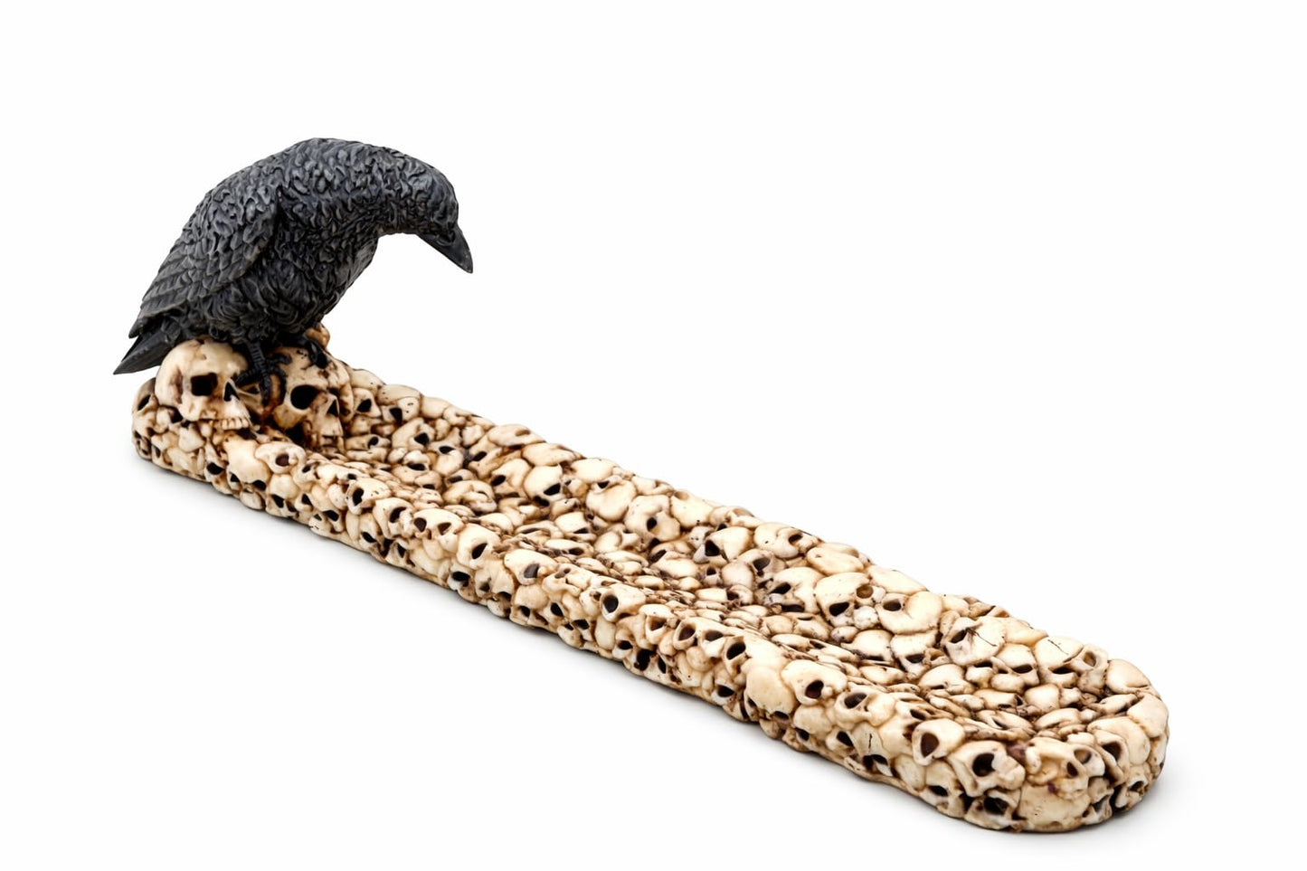 F.E.S.S. Raven Skull Incense Burner Statue – 10 Inch Gothic Resin Figurine with Raven Perched on Skull, Functional Incense Holder for Home, Office & Altar Decor