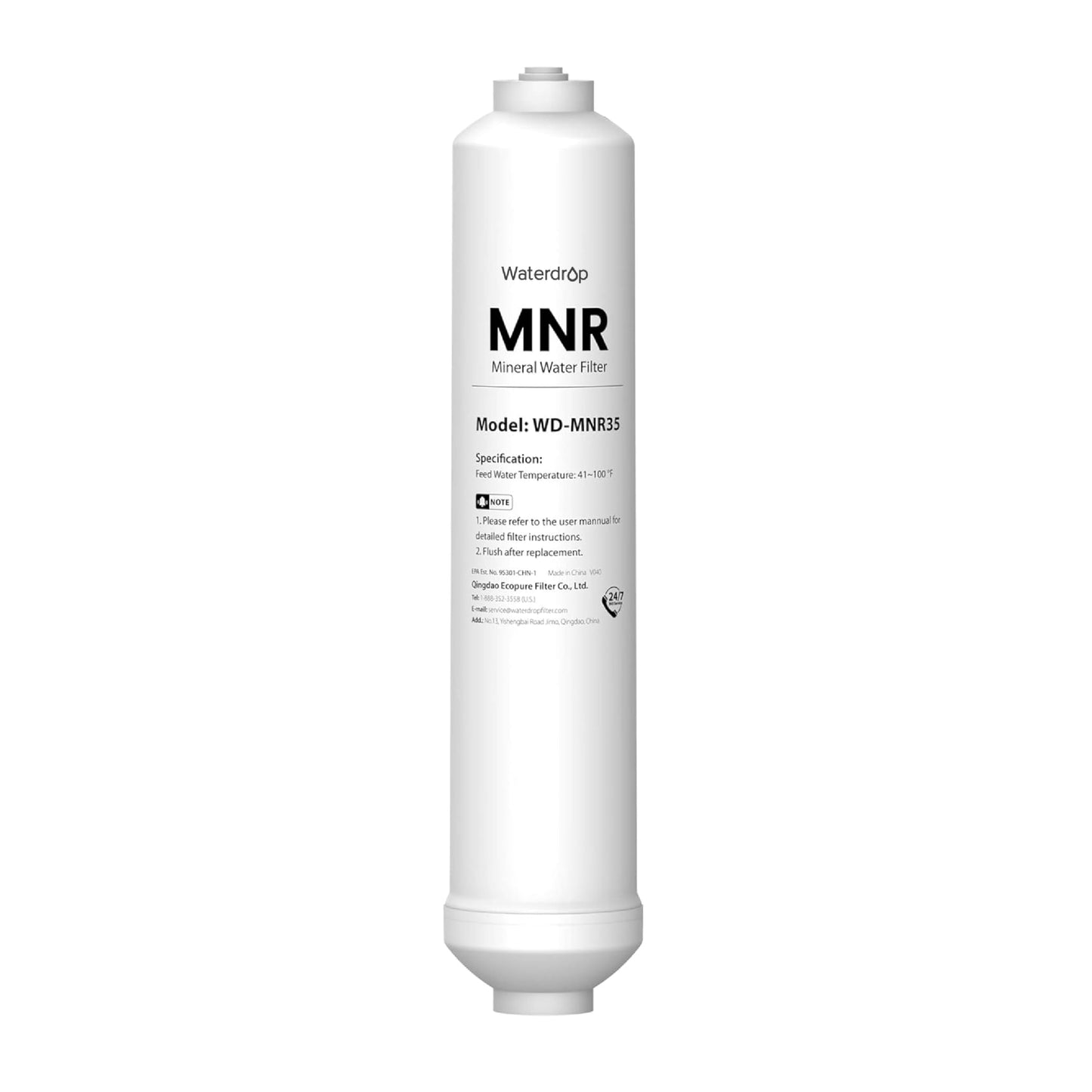 Waterdrop Remineralization Inline Water Filter, 1/4” Quick Connect Post Filter for RO Reverse Osmosis Filter System, Restore Essential Minerals (1)