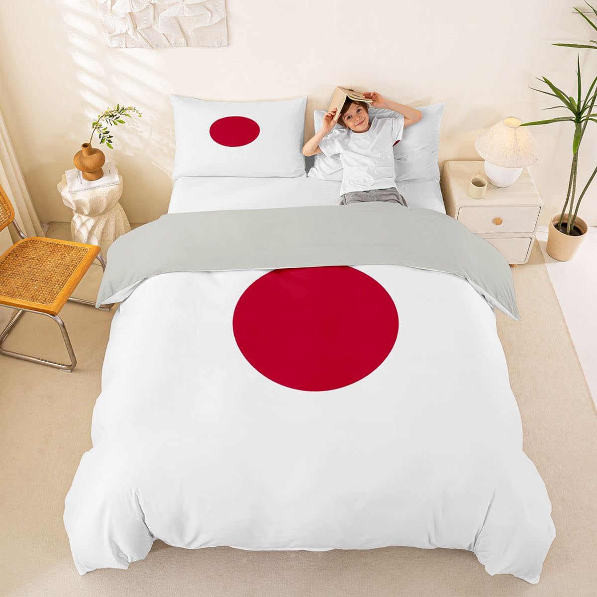 Feelyou Japanese Flag Duvet Cover Queen Size Boys Girls Japan Bedding Set Breathable Soft World Countries Comforter Cover 3Pcs International Flag Bedroom Decor