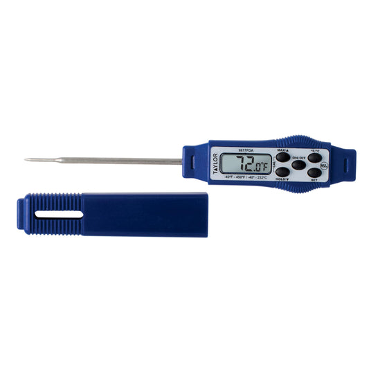 Taylor 9877FDA Compact Waterproof Digital Food Thermometer, 2.81 Inch Stem Length with an FDA Recommended 1.5mm Probe Diameter, NSF, Blue