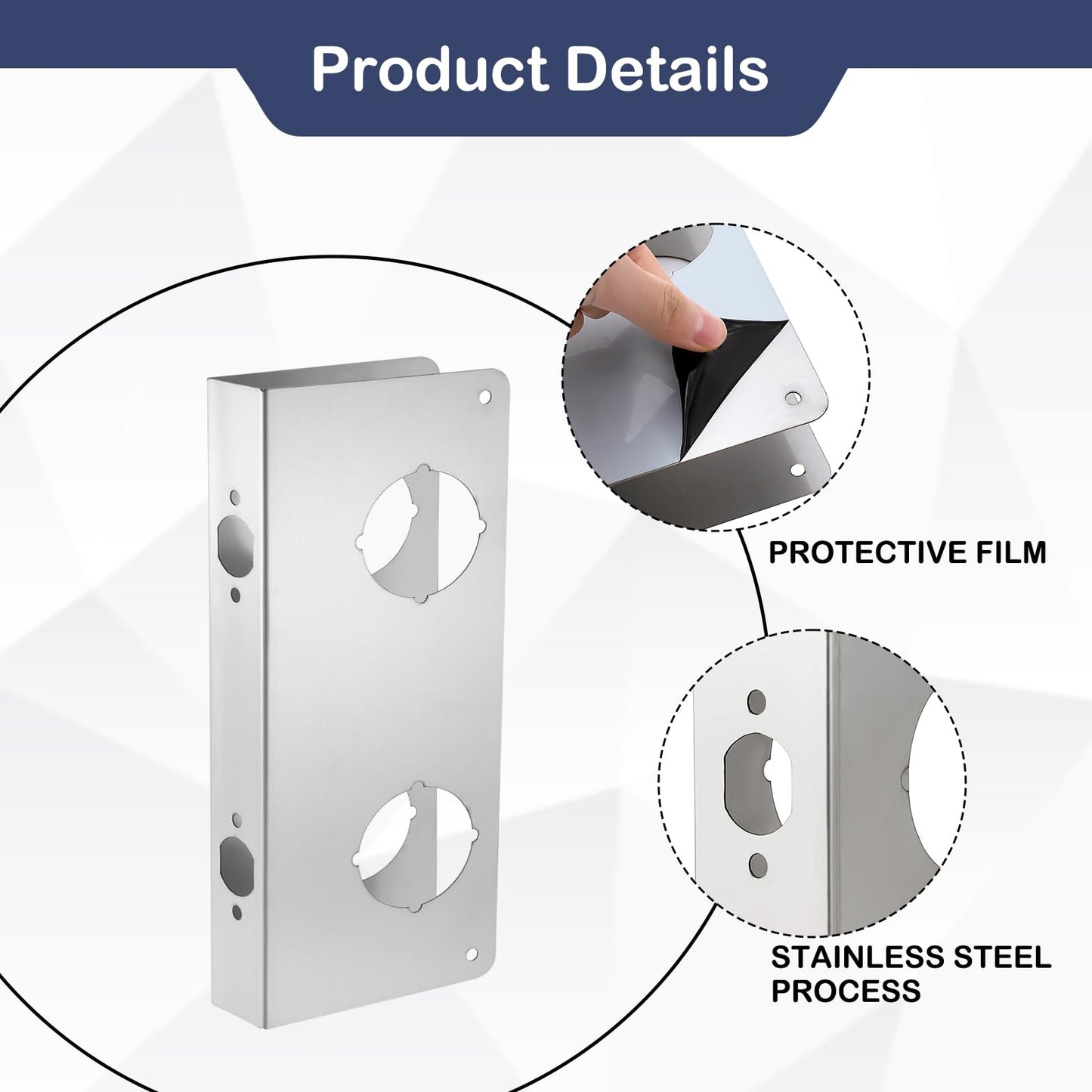 NAUBEA Lock and Door Reinforcer Plate, Reinforce and Repair Doors, Add Extra Security to Your Home, Latch/Deadbolt Cover Plate 2-3/8 in Backset, 1-3/4 in Thickness, Stainless Steel Door Guard