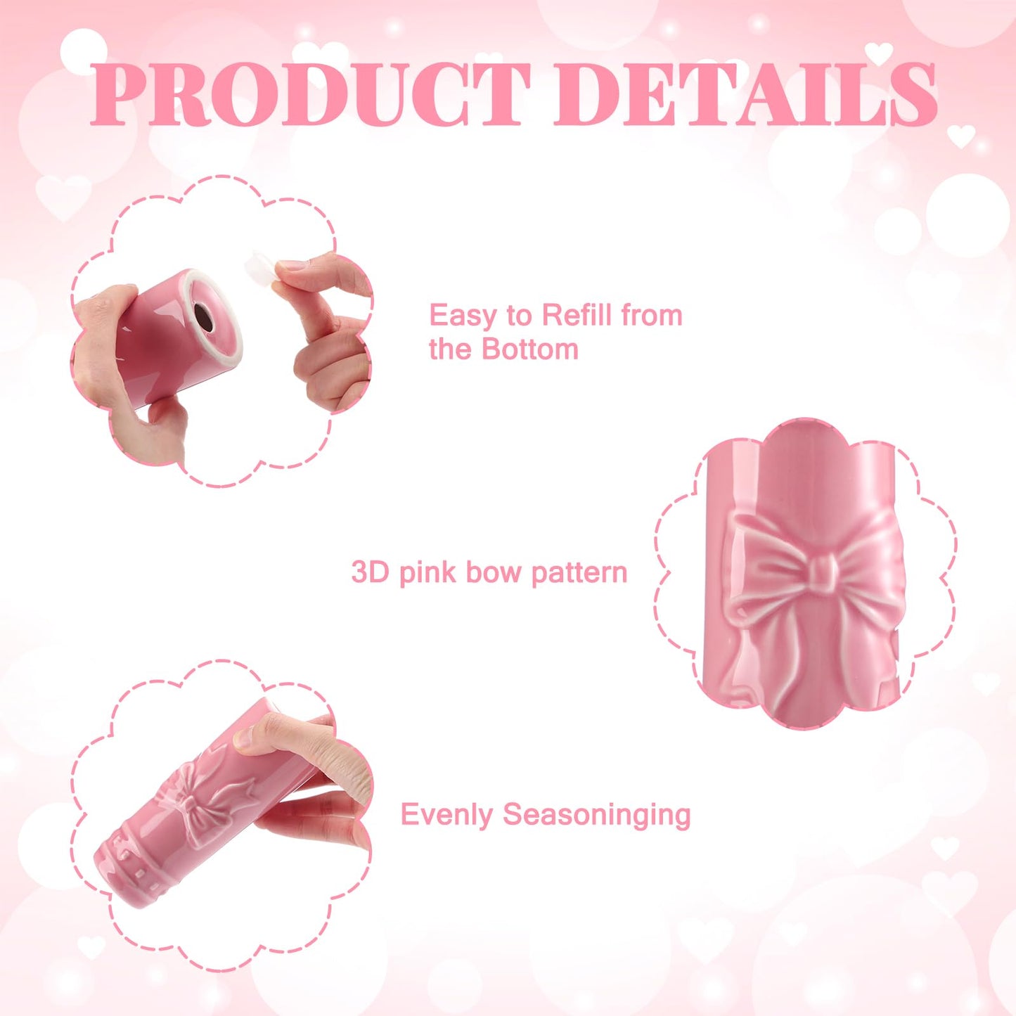 Acellegic 2 Pcs Pink Bow Salt and Pepper Shakers Cute Bow Kitchen Accessories Pink Ceramic Decorative Salt and Pepper Shaker Set Coquettish Preppy for Kitchen Dinner Table Party Gifts for Women