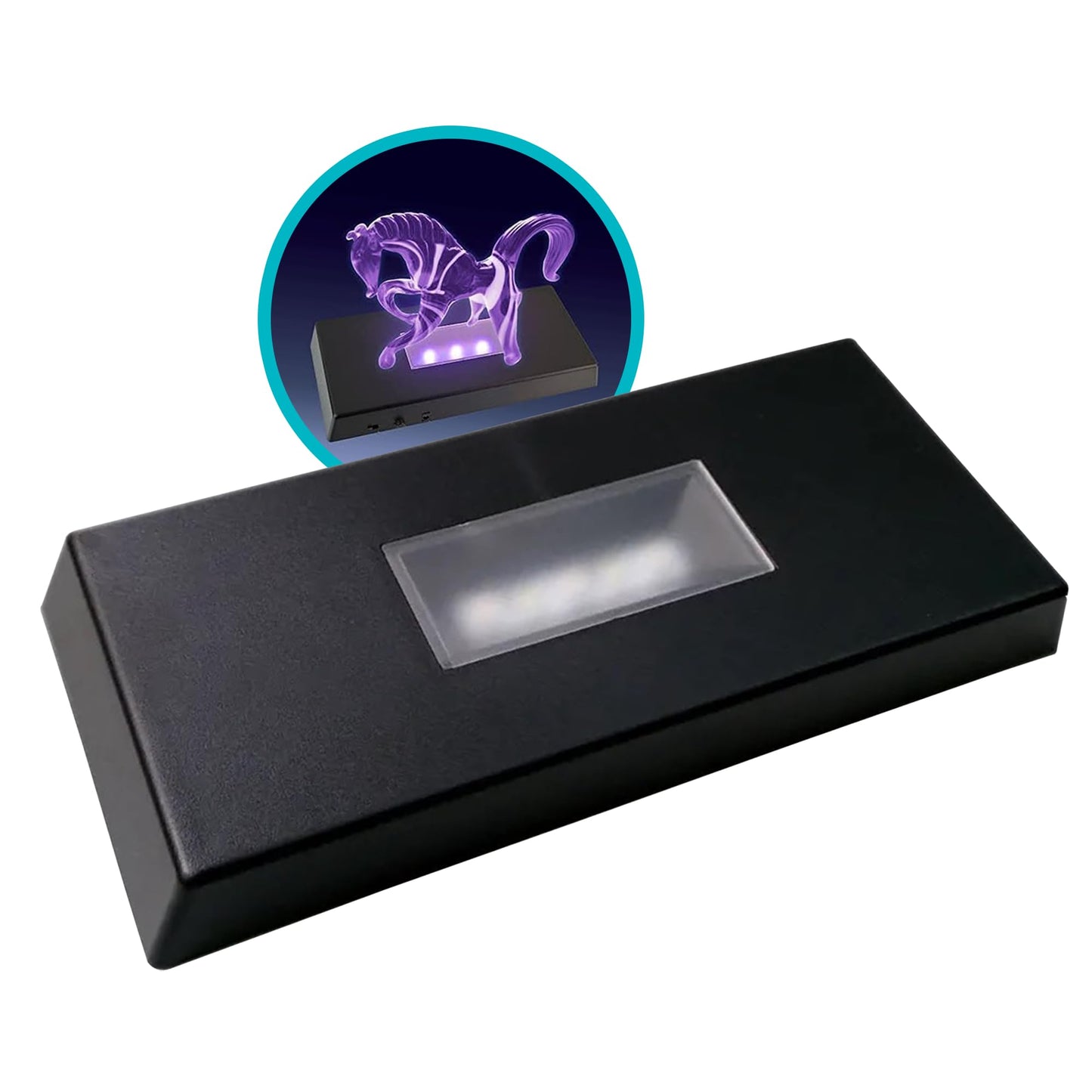 ASENTE 5 LED Light Pedestal - Rectangle Matte Black Light Stand Base for 3D Art Glass, Room Decor and Gemstones and Crystals - AC/USB Adapter Powered (Black)
