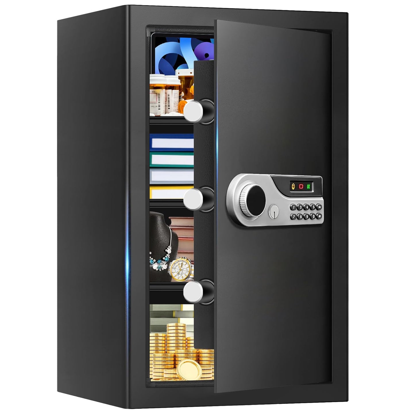 5.2 Cuft Large Fire Safes for Home, Security Safe Box Fireproof Waterproof with Digital Keypad, Key Lock and 3 Removable Shelves, Anti-Theft Fireproof Safe for Document Money Valuables