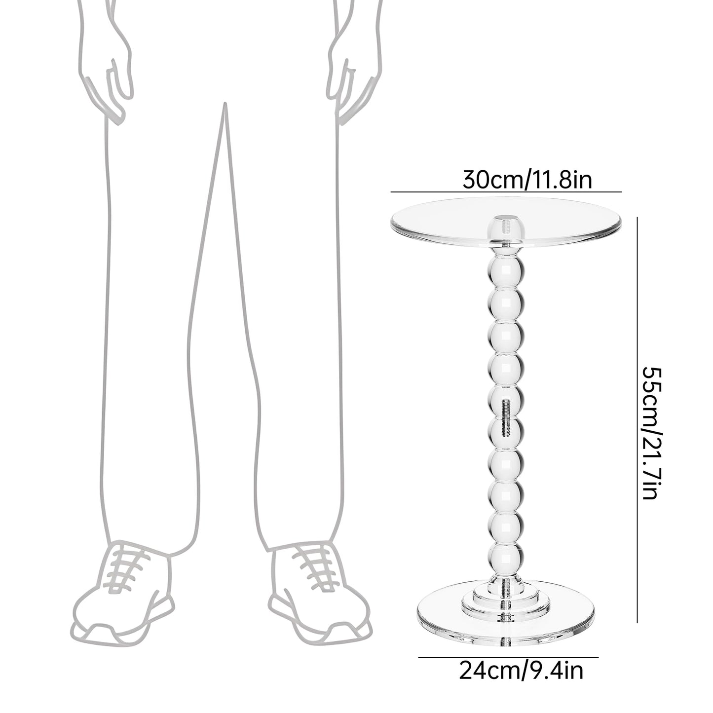 Dewrhiixe Acrylic Side Table, End Table Round Top with Solid Post for Living Room, Bedroom, Balcony, Easy Assembly (Clear) (Pedestal, Clear)