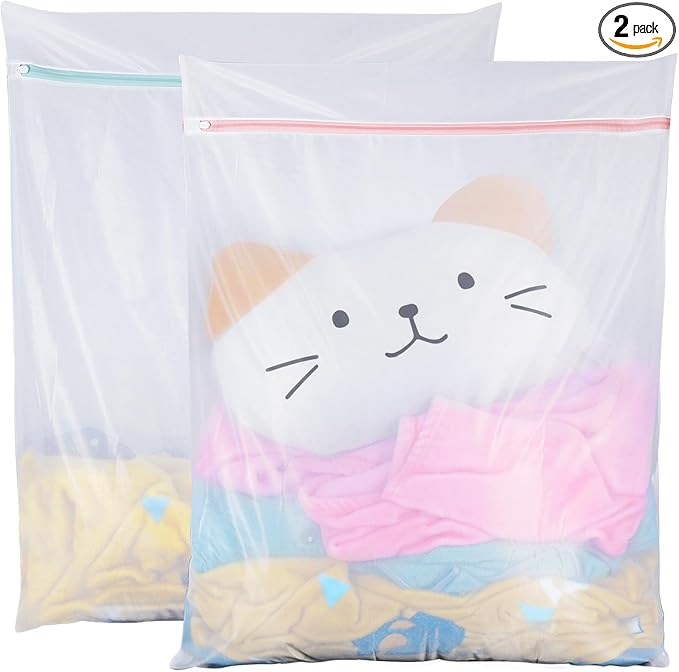 Large Mesh Laundry Bags, 2 Pack 35 in x 27 in Washable Fine Net Washing Machine