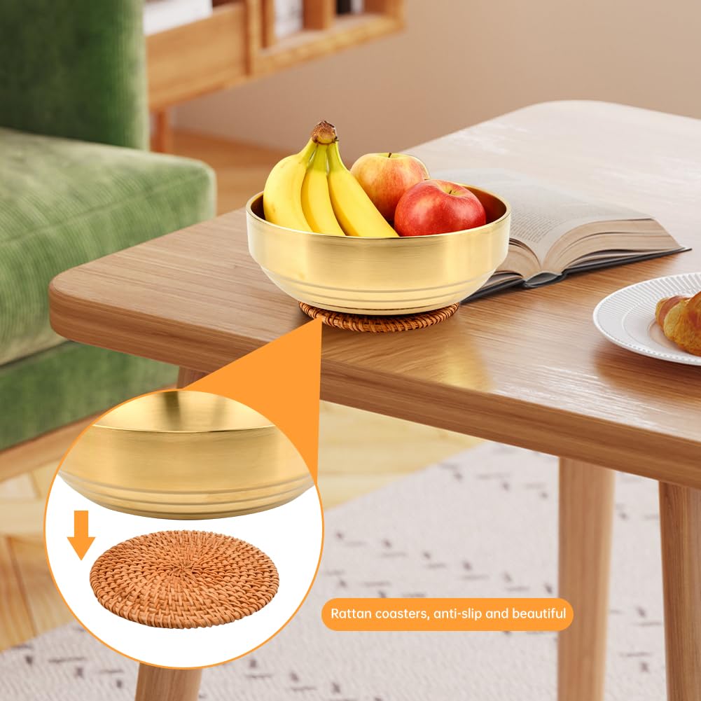 Qirvaten Gold Key Bowl, 7.4 Inches Decorative Bowls for Entryway Table with Coaster, Modern Key Holder Fruit Dish Catch All Bowl for Kitchen Counter Home Decor(Size: 7.4 Inches)