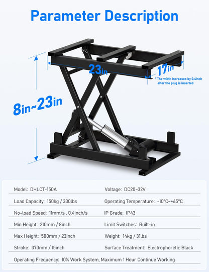 DIHOOL Electric Scissor Lift Table 330Lbs, 210-580MM,8-23in Height Adjustable Lifting Platform