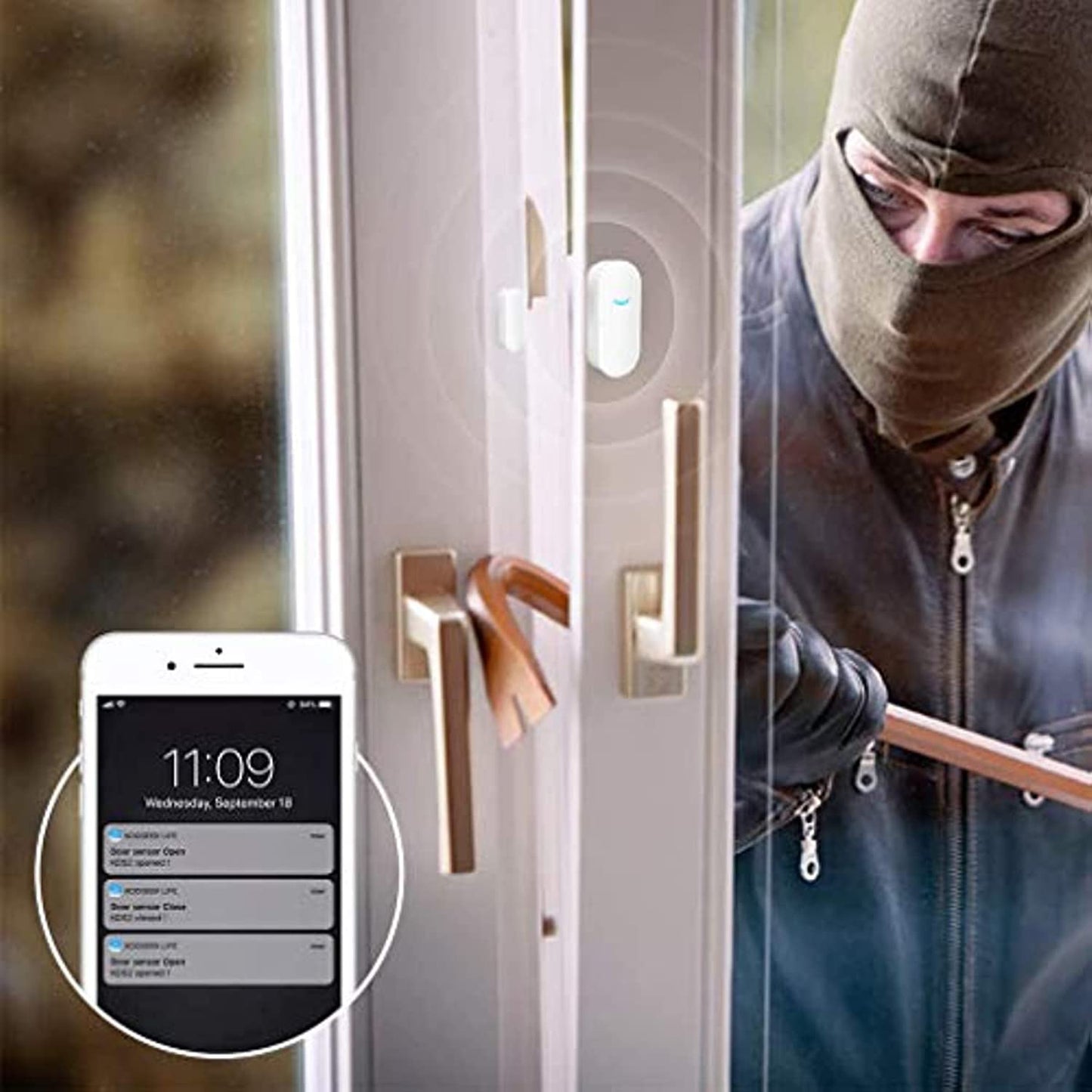WiFi Door and Window Sensors,Tuya Smart Alarm with Free Notification APP Control Home Security Alarm System, No Hub Required,Compatible with Alexa, Google Home (1-Pack)
