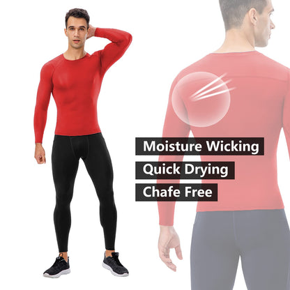 Men's Compression Shirt Long Sleeve Athletic Workout Dry Fit T-Shirts Top Active Sport Gear Baselayer Undershirt Red