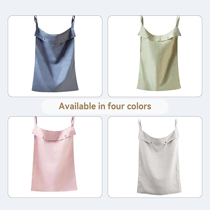 100% Linen Hanging Laundry Hamper Bag 20x27 Inch, Over the Door