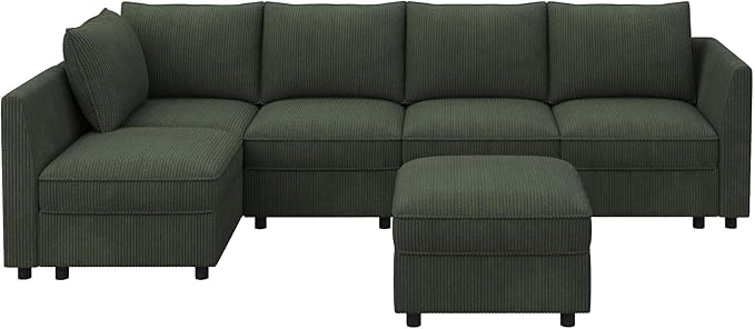 HONBAY Modular Sectional Sleeper Sofa Green Couch L Shaped Sectional Sofa