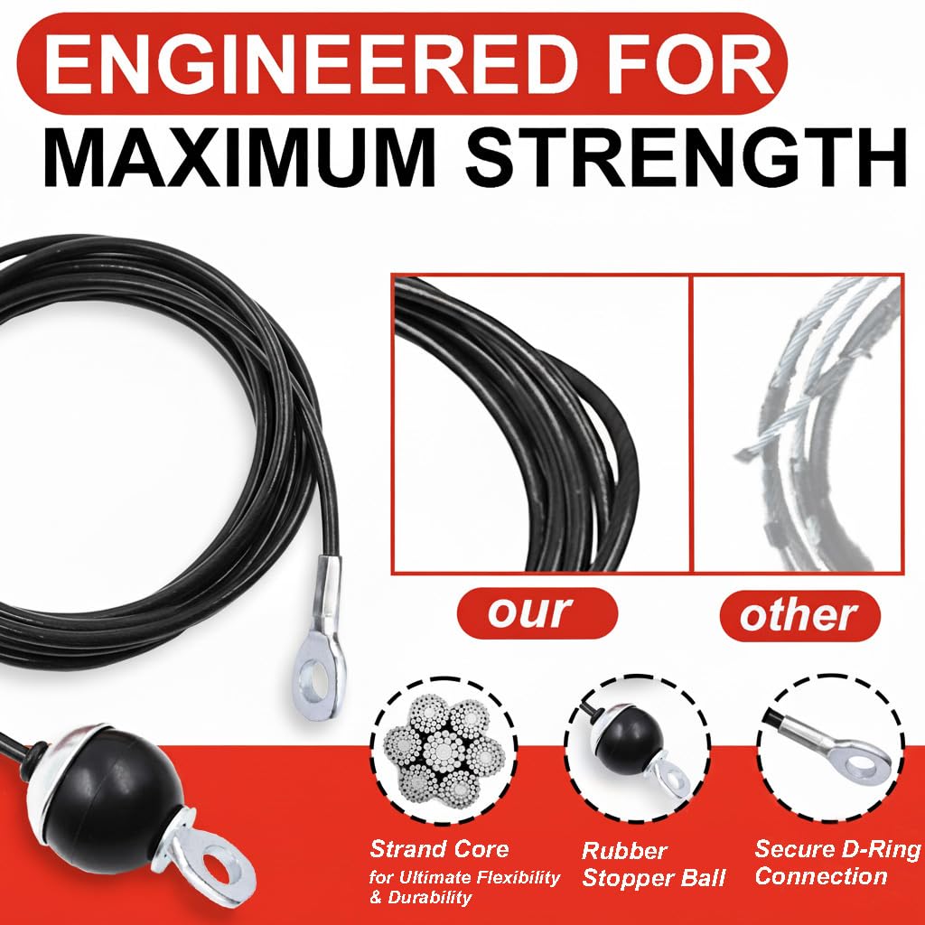 J Bryant Fitness Pulley Cable Replacement - 5mm(0.2inch) Heavy Duty Steel Wire Rope for Home Gym & Cable Machine Accessories Black/Red Cable for Weight Machine (Black, 219")