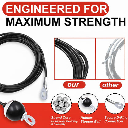 J Bryant Fitness Pulley Cable Replacement - 5mm(0.2inch) Heavy Duty Steel Wire Rope for Home Gym & Cable Machine Accessories Black/Red Cable for Weight Machine (Black, 219")
