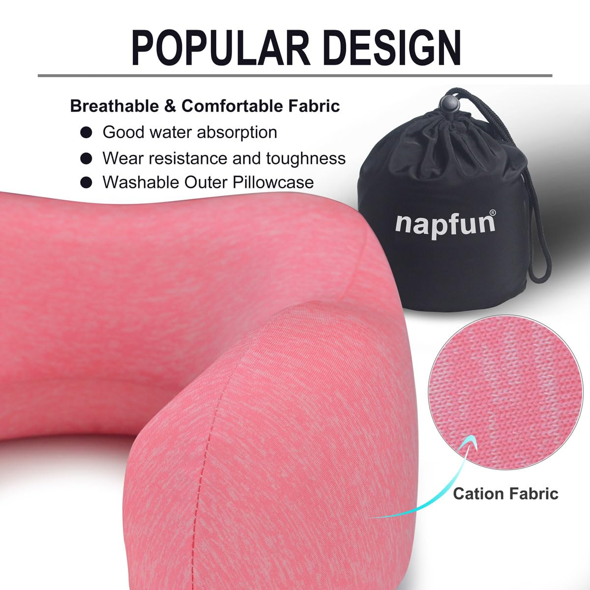 napfun Neck Pillow for Traveling, Upgraded Travel Neck Pillow for Airplane 100% Pure Memory Foam Travel Pillow for Flight Headrest Sleep, Portable Plane Accessories, Light Grey