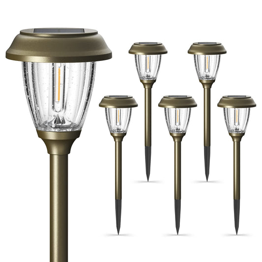 XMCOSY+ Solar Lights Outdoor 10/25 LM LED with 2 Lighting Modes, Solar Garden Lights Glass and Metal, IP65 Waterproof Solar Powered for Yard Pathway Walkway Driveway Patio (6 Pack, Warm White)