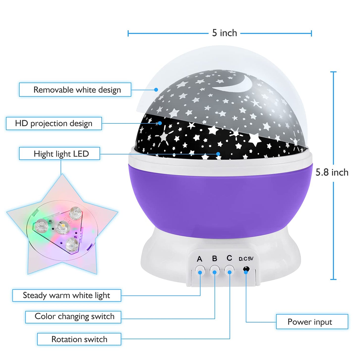 Night Light for Kids, Kids Night Light Nebula 360 Degree Rotation - 4 LED Bulbs 12 Light Color Star Projector Changing with USB Cable, Romantic Gifts for Men Women Children