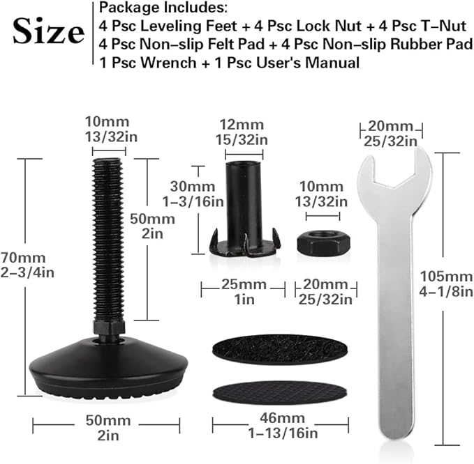 4 Set M10 Swivel Adjustable Leveling Feet, Heavy Duty Height Adjuster Furniture