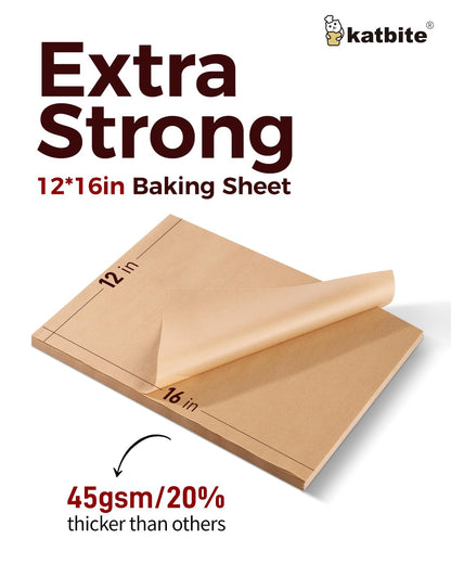 Unbleached Parchment Paper 200 PCS, Katbite 12X16 inches（30X40cm） Baking Paper, Heavy Duty and Non-Stick Parchment Paper Sheets for Baking for Air Fryer, Grilling, Steaming
