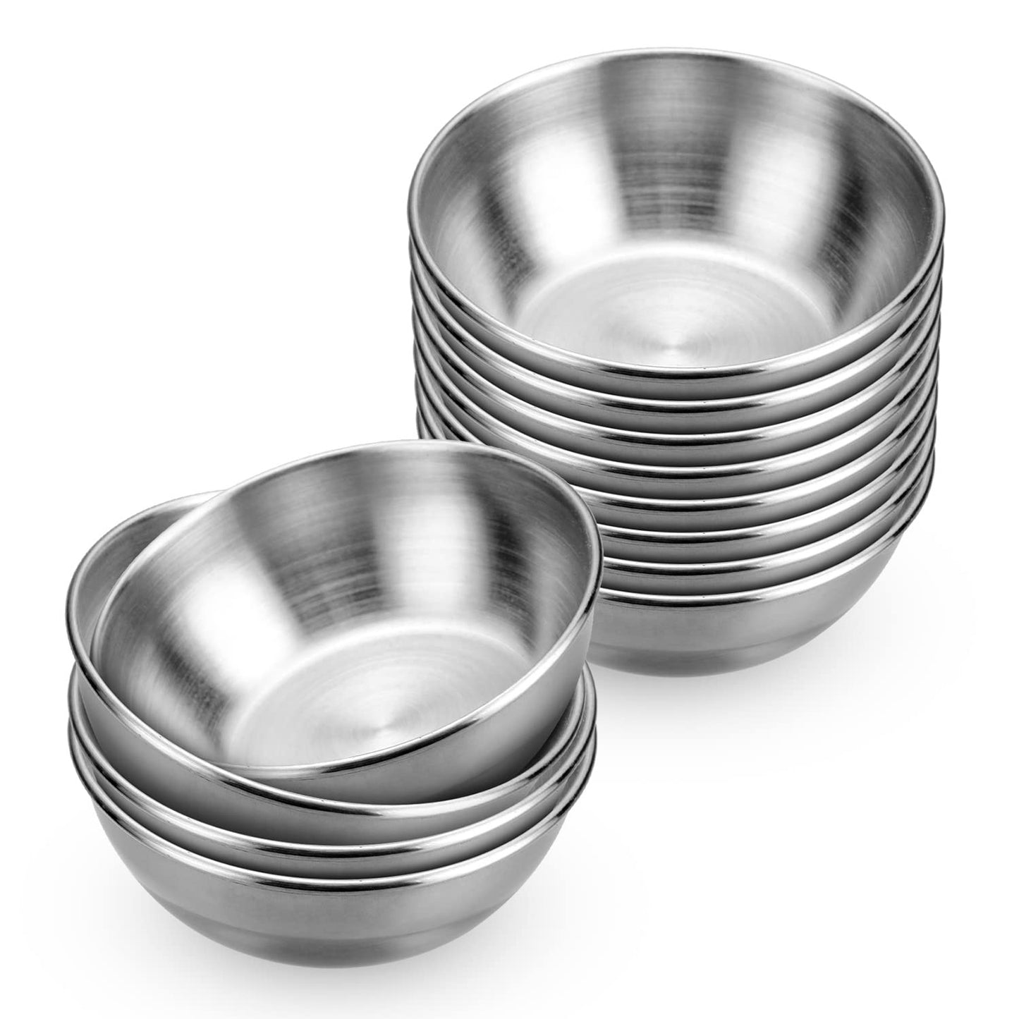 Onlycooker Sauce Cup 12 Piece Condiment Cups 3.2 Inch Stainless Steel Sauce Dish Dipping Bowl Small Seasoning Round Side Dish Bowls Plate for Appetizer Pinch Soy Sushi