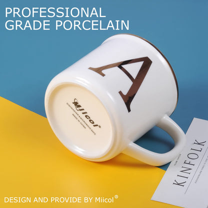 Miicol Ceramic Coffee Mug 16 oz, Monogram Coffee Cup, Golden Initial Tea Mug, Personalized Tea Cup, Unique Gift, Large Mug for Home, Office, Letter A