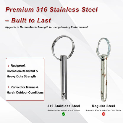 Chuuparts Set of 2 Quick Release Pins, 5/16" (8mm) Diameter, 2.17" (55mm) Total Length, 1.54" (39mm) Usable Length, Made of 316 Stainless Steel, Ideal for Bimini Tops and Marine Hardware