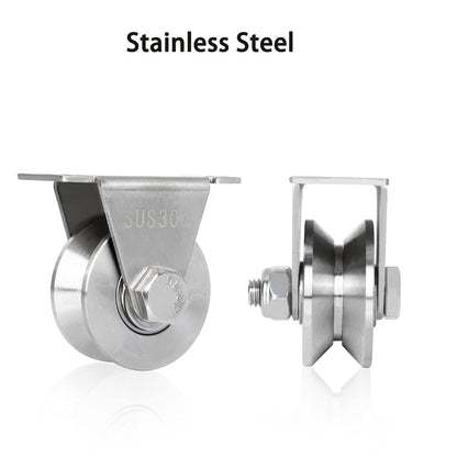 CertBuy 2 Pack 2 Inch V Groove Wheel Pulley, 304 Stainless Steel Silent Pulley Block, Heavy Duty Caster Wheels Sliding Gate Rollers Pressure Bearing Pulley, Loading 880lb for Handling and Moving