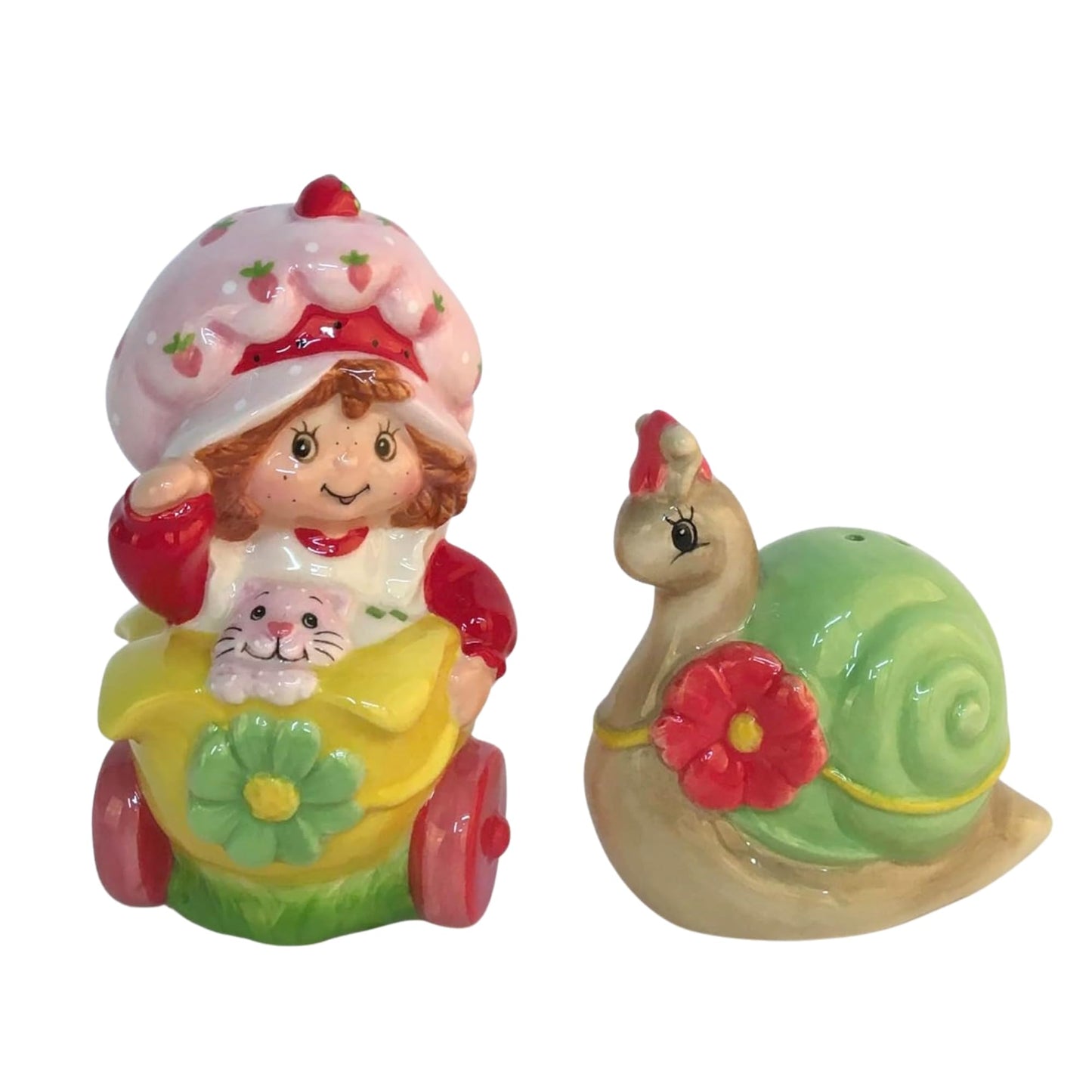 Strawberry Shortcake Snail Sip N'Steep Salt and Pepper Set, 5.5"L x 3"W x 4"H created by Blue Sky Clayworks