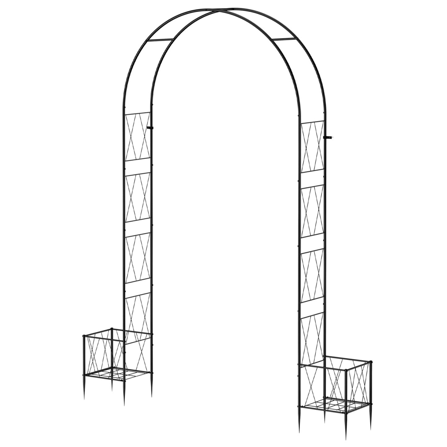 Garden Arch Arbor Trellis with Planter Boxes 8.2 Ft Metal Arch Trellis for Climbing Plants Outdoor, Wedding Arches Backdrop Stand for Ceremony, Halloween, Christmas, Decorations Pergola, Black