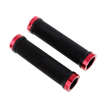 Kework Red Bike Grips, Bicycle Mountain Bike Double Locking Handlebar Grips, Include 2 Handlebar Caps, Aluminum Alloy Lock Ring