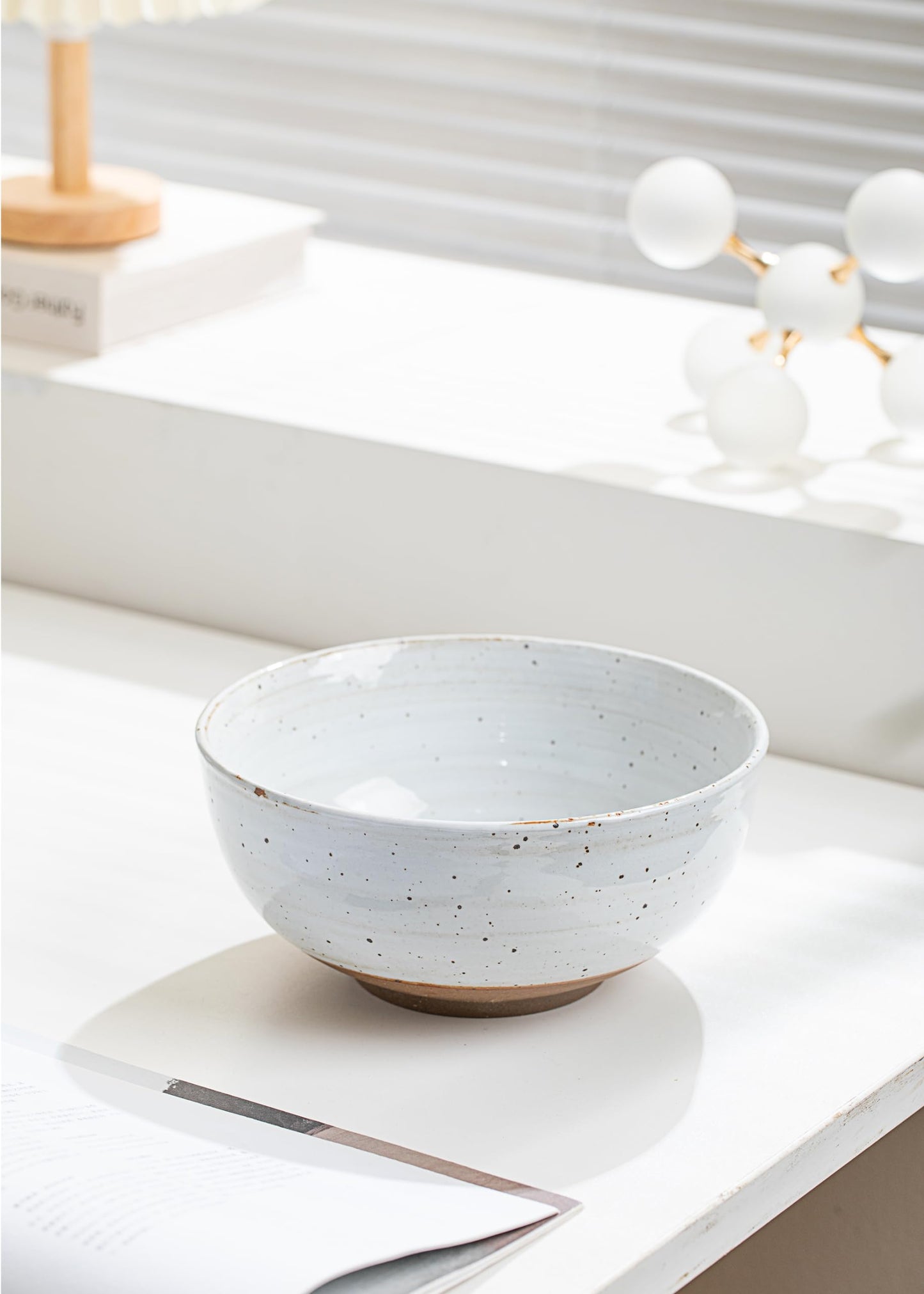 KuJaRen Mixing and Serving Bowl - 9 inch Ceramic Stoneware, Handmade White, Microwave & Dishwasher Safe