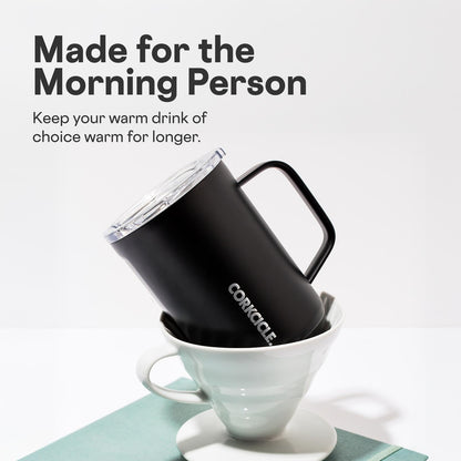 Corkcicle x Rifle Paper Co. Triple Insulated Coffee Mug with Lid & Handle - Keeps Beverages Hot for 3+ Hours - Gift for Mom - Great for Mother's Day or Christmas - 16 oz - Peacock Blue